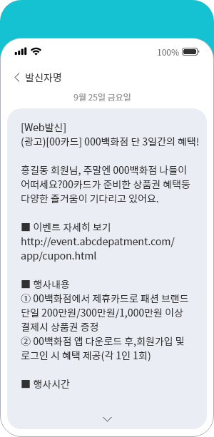 문자(SMS/LMS/MMS) 발송 예시 화면